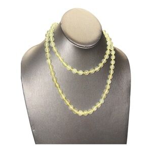 Vintage Translucent Yellow Glass Beaded Long Necklace Soft Glow Knotted J26